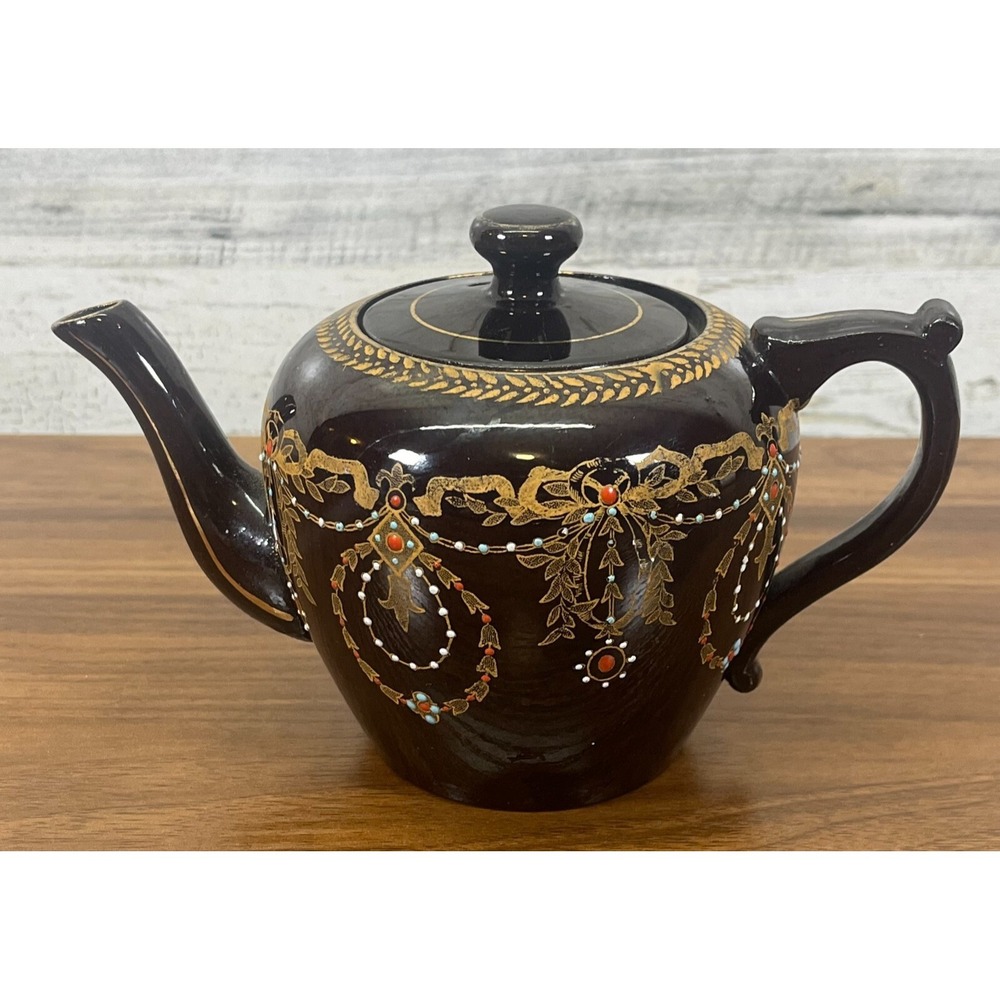 Vintage Gibson And Sons Teapot Brown Gold Raised Paint Design Hand Painted #1213